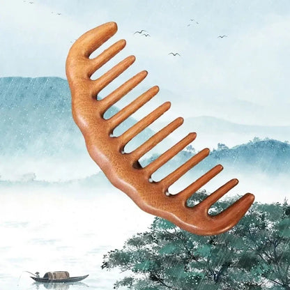 Natural Sandalwood Detangling Comb | Anti-Static Wide-Tooth Scalp Massager