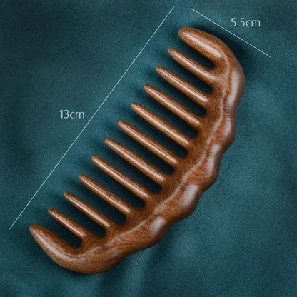 Natural Sandalwood Detangling Comb | Anti-Static Wide-Tooth Scalp Massager
