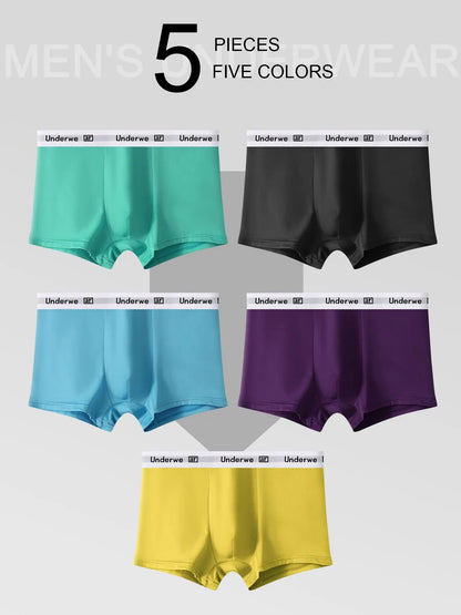Mens Polyester Boxer Shorts Breathable Comfortable Underwear 5 Pack