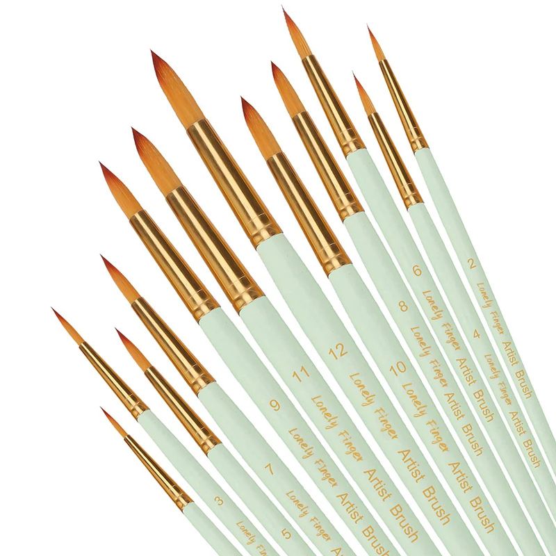 12 Piece Artist Paint Brush Set for Acrylic Watercolor and Fine Detail Painting