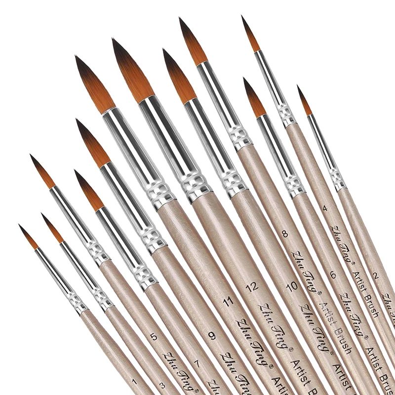 12 Piece Artist Paint Brush Set for Acrylic Watercolor and Fine Detail Painting