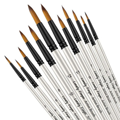12 Piece Artist Paint Brush Set for Acrylic Watercolor and Fine Detail Painting