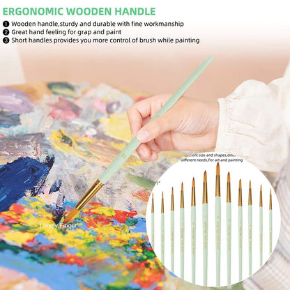 12 Piece Artist Paint Brush Set for Acrylic Watercolor and Fine Detail Painting