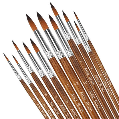 12 Piece Artist Paint Brush Set for Acrylic Watercolor and Fine Detail Painting