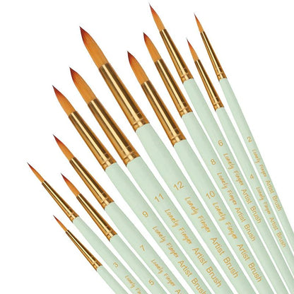 12 Piece Artist Paint Brush Set for Acrylic Watercolor and Fine Detail Painting