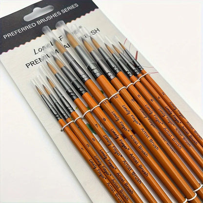 12 Piece Artist Paint Brush Set for Acrylic Watercolor and Fine Detail Painting