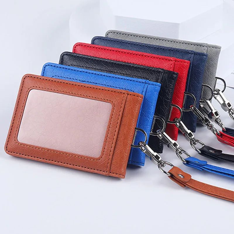 Premium Leather Credit Card Holder with Neck Lanyard – Slim ID Card Holder Wallet for 5 Cards