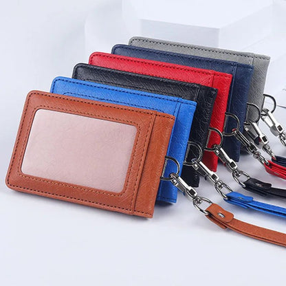 Premium Leather Credit Card Holder with Neck Lanyard – Slim ID Card Holder Wallet for 5 Cards