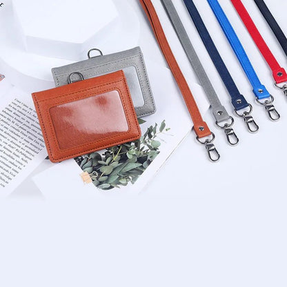 Premium Leather Credit Card Holder with Neck Lanyard – Slim ID Card Holder Wallet for 5 Cards