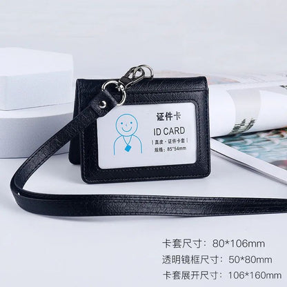 Premium Leather Credit Card Holder with Neck Lanyard – Slim ID Card Holder Wallet for 5 Cards