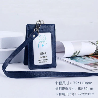 Premium Leather Credit Card Holder with Neck Lanyard – Slim ID Card Holder Wallet for 5 Cards