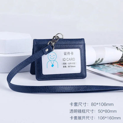 Premium Leather Credit Card Holder with Neck Lanyard – Slim ID Card Holder Wallet for 5 Cards