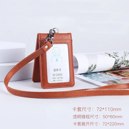 Premium Leather Credit Card Holder with Neck Lanyard – Slim ID Card Holder Wallet for 5 Cards
