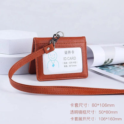 Premium Leather Credit Card Holder with Neck Lanyard – Slim ID Card Holder Wallet for 5 Cards