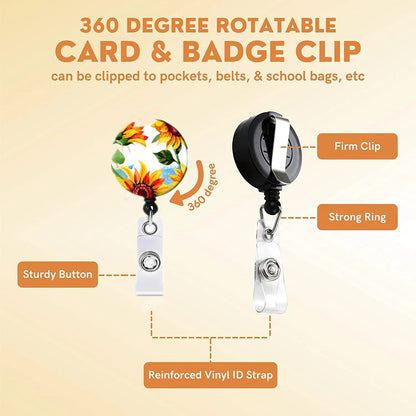 Floral badge holder with lanyard and Retractable Reel for ID Cards, Keys, and Phone