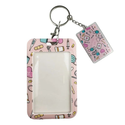 Pink Nurse Badge Holder Wallet with Lanyard for ID Cards, Bank Cards and Business Cards