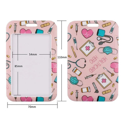 Pink Nurse Badge Holder Wallet with Lanyard for ID Cards, Bank Cards and Business Cards