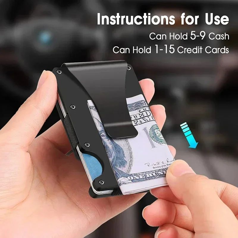 RFID Blocking Minimalist Metal Wallet with Money Clip Slim Front Pocket Card Holder