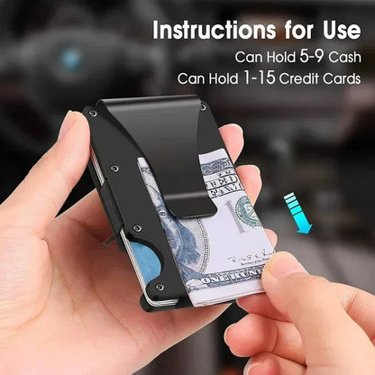 RFID Blocking Minimalist Metal Wallet with Money Clip Slim Front Pocket Card Holder
