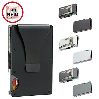 RFID Blocking Minimalist Metal Wallet with Money Clip Slim Front Pocket Card Holder