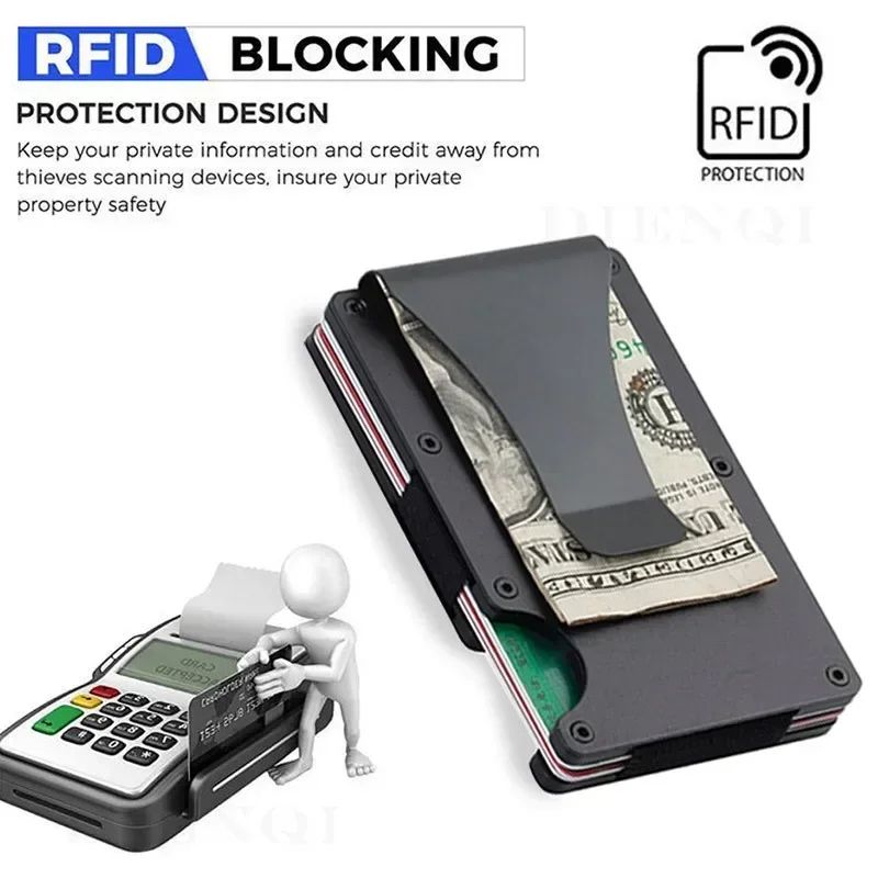 RFID Blocking Minimalist Metal Wallet with Money Clip Slim Front Pocket Card Holder