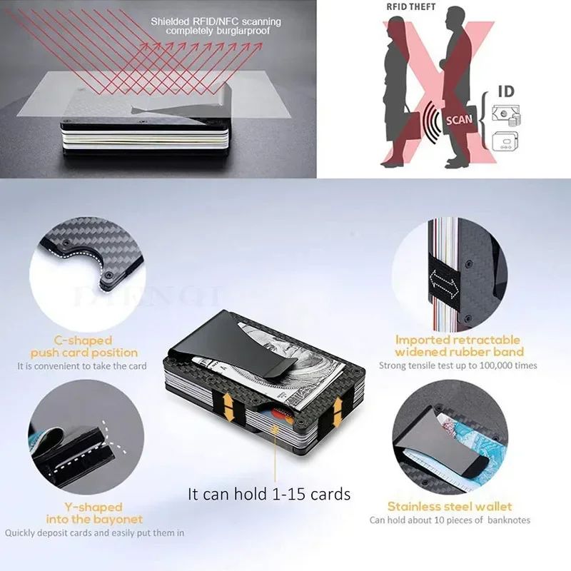 RFID Blocking Minimalist Metal Wallet with Money Clip Slim Front Pocket Card Holder