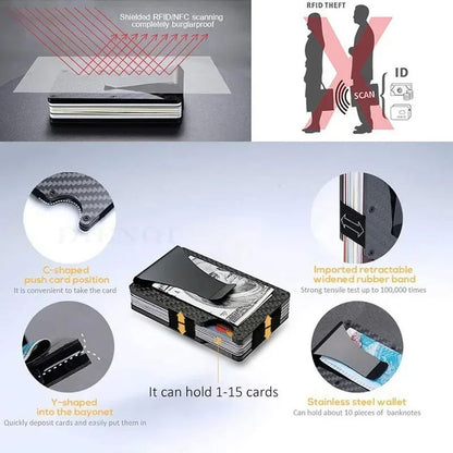 RFID Blocking Minimalist Metal Wallet with Money Clip Slim Front Pocket Card Holder