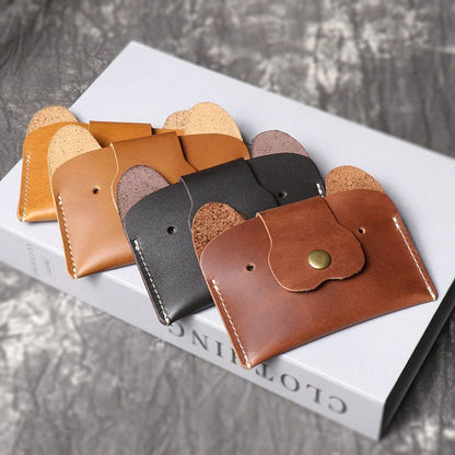 Top Grain Leather Puppy Wallet Card Holder for ID and Cash