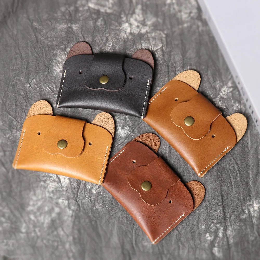 Top Grain Leather Puppy Wallet Card Holder for ID and Cash