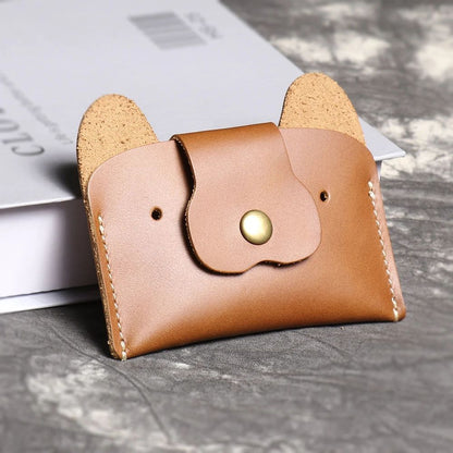Top Grain Leather Puppy Wallet Card Holder for ID and Cash