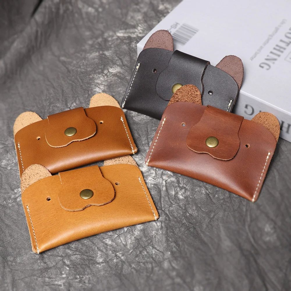 Top Grain Leather Puppy Wallet Card Holder for ID and Cash