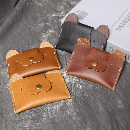 Top Grain Leather Puppy Wallet Card Holder for ID and Cash