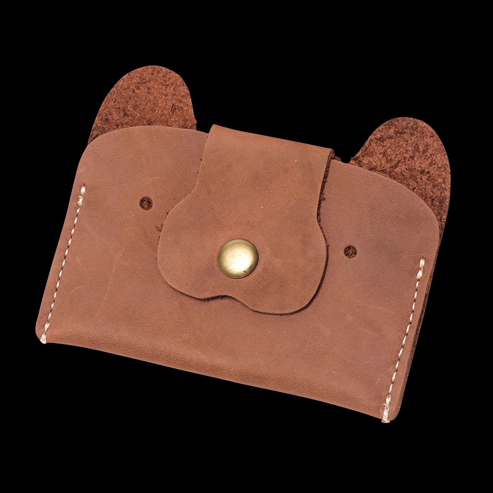 Top Grain Leather Puppy Wallet Card Holder for ID and Cash