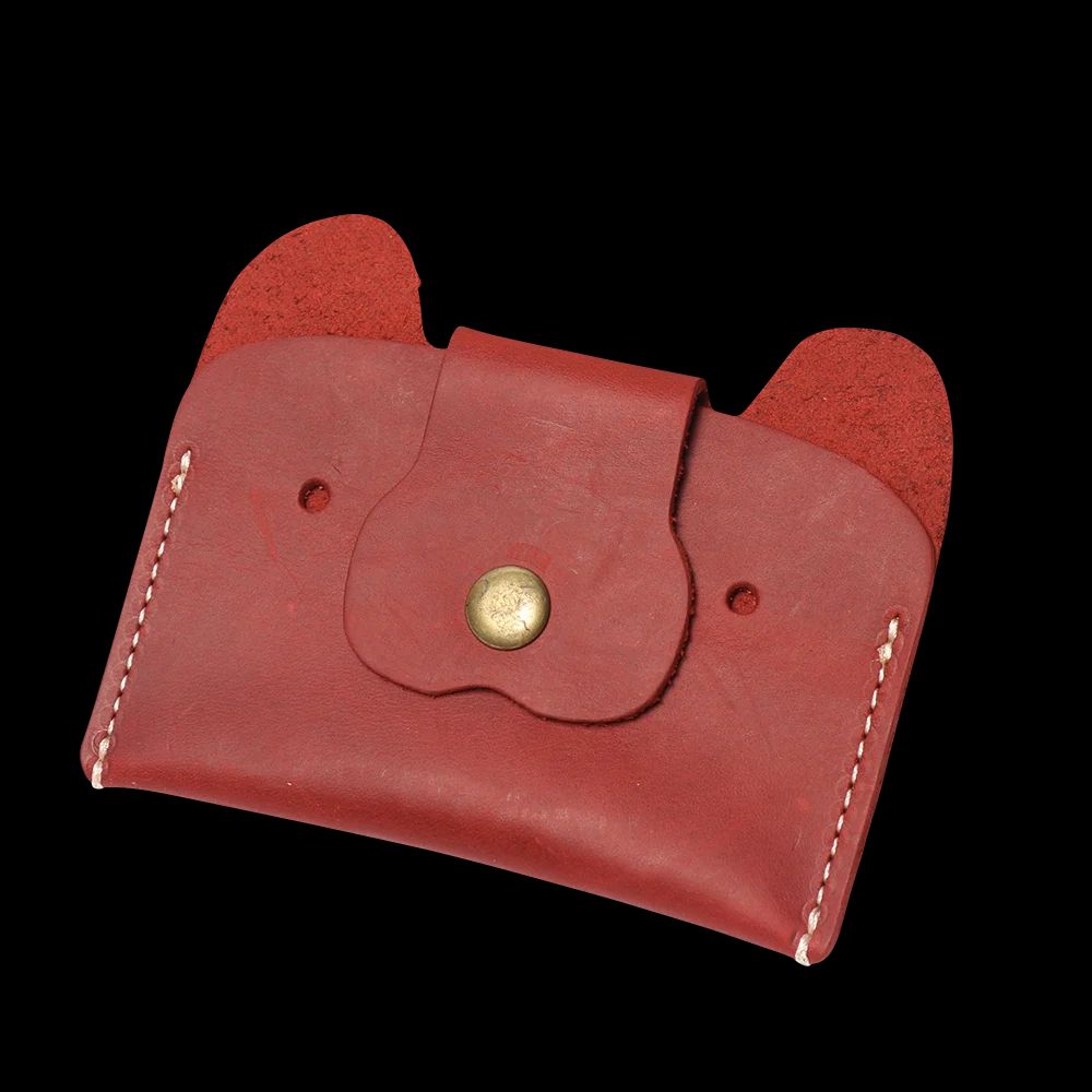 Top Grain Leather Puppy Wallet Card Holder for ID and Cash