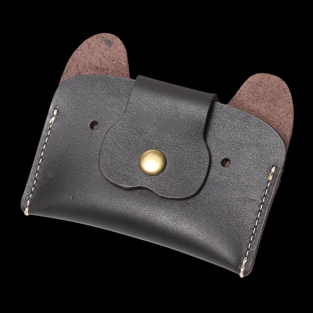 Top Grain Leather Puppy Wallet Card Holder for ID and Cash