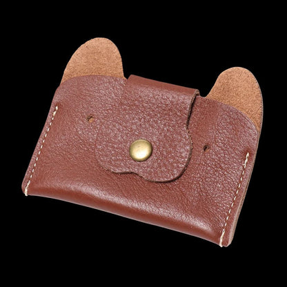 Top Grain Leather Puppy Wallet Card Holder for ID and Cash