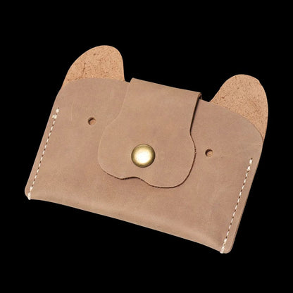 Top Grain Leather Puppy Wallet Card Holder for ID and Cash