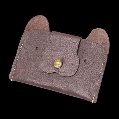 Top Grain Leather Puppy Wallet Card Holder for ID and Cash