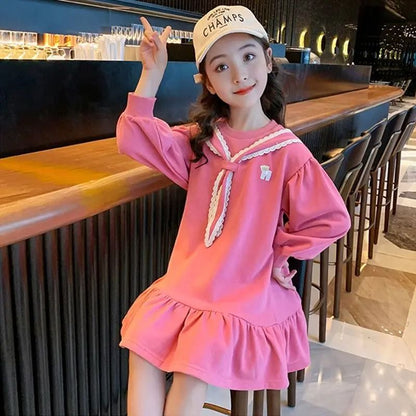 Girls Preppy Princess Dress Long Sleeve Stylish Dress for Kids