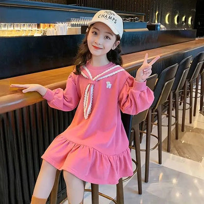 Girls Preppy Princess Dress Long Sleeve Stylish Dress for Kids