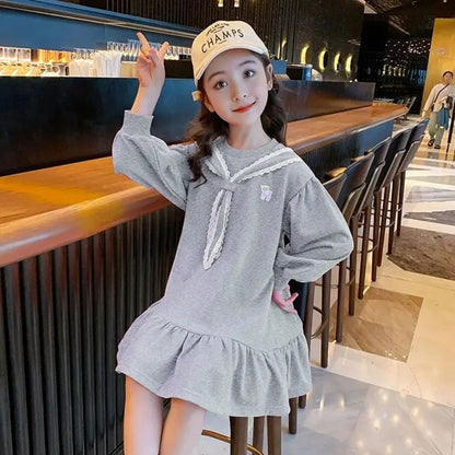 Girls Preppy Princess Dress Long Sleeve Stylish Dress for Kids