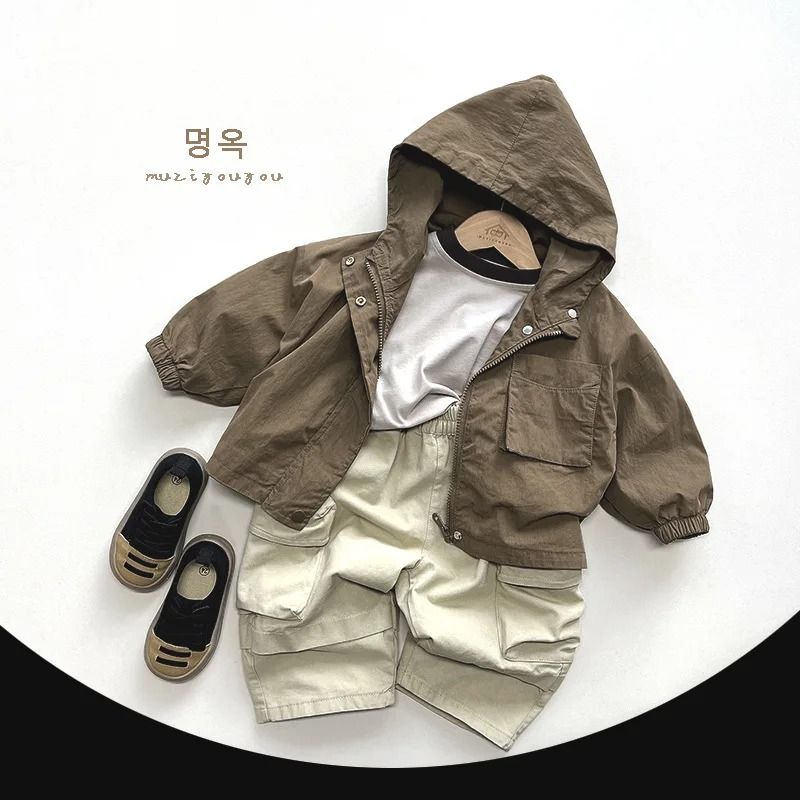 Kids Boys Hooded Windbreaker Jacket Lightweight Cotton Spring Autumn Coat