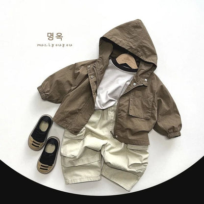 Kids Boys Hooded Windbreaker Jacket Lightweight Cotton Spring Autumn Coat