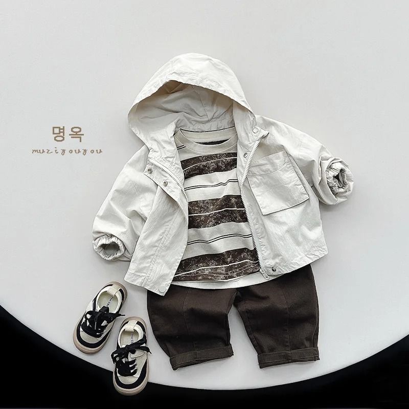 Kids Boys Hooded Windbreaker Jacket Lightweight Cotton Spring Autumn Coat