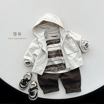 Kids Boys Hooded Windbreaker Jacket Lightweight Cotton Spring Autumn Coat