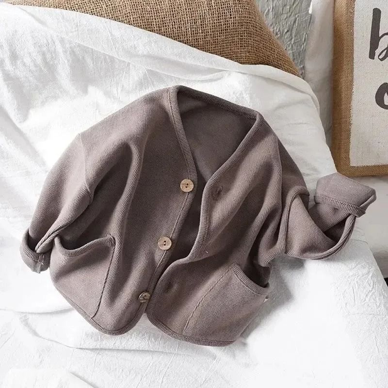 Kids Cotton Cardigan Jacket Korean Style Loose Autumn Top for Boys and Girls