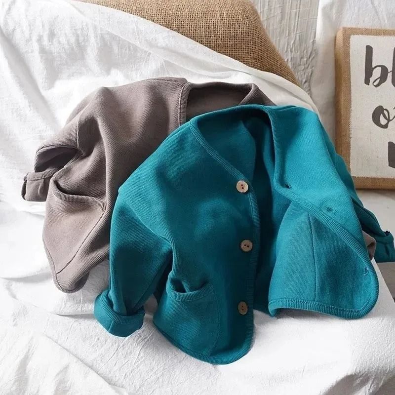 Kids Cotton Cardigan Jacket Korean Style Loose Autumn Top for Boys and Girls
