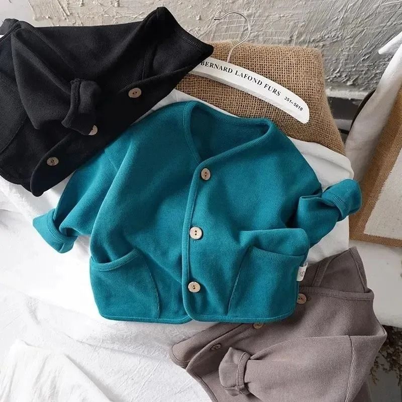Kids Cotton Cardigan Jacket Korean Style Loose Autumn Top for Boys and Girls