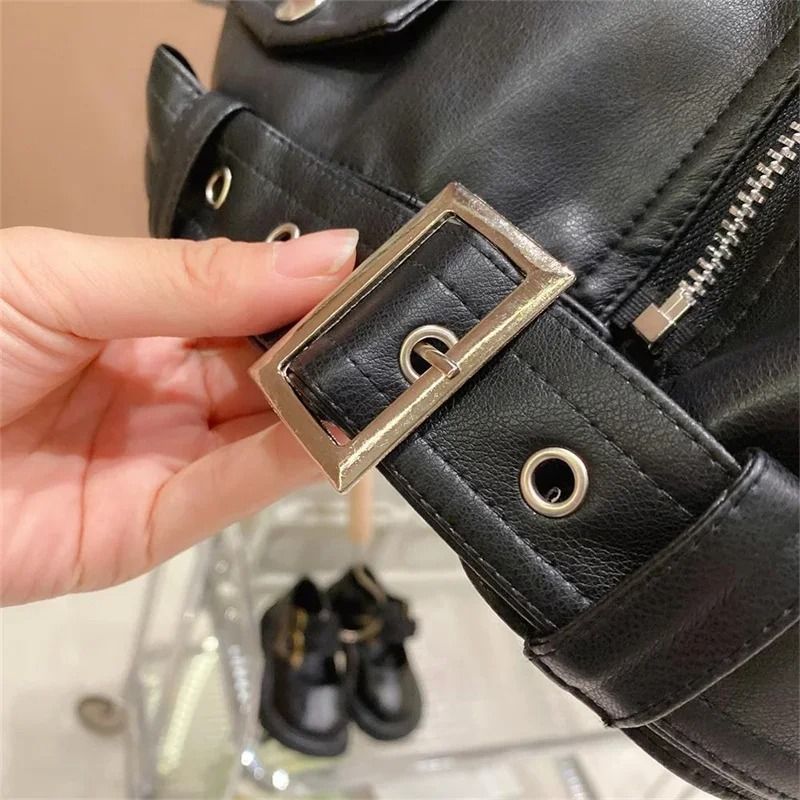 Kids Boys PU Leather Jacket Classic Zipper Motorcycle Style Coat