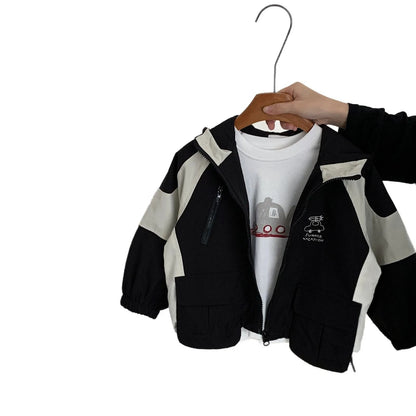 Kids Boys Hooded Cartoon Jacket Korean Style Zipper Casual Coat